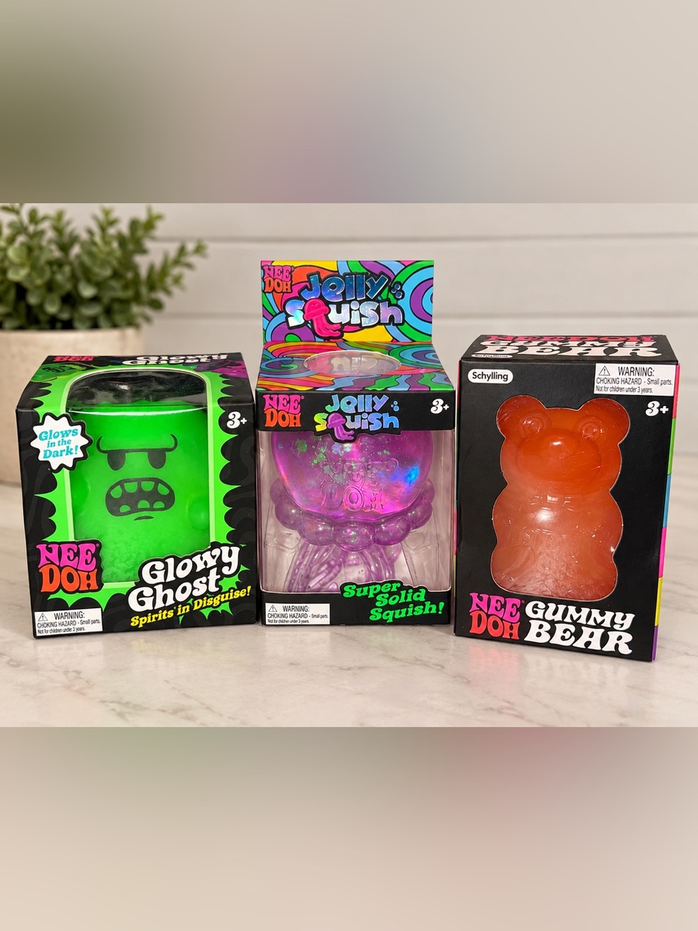 NeeDoh bundle! Jelly Squish Purple, Glowy Ghost Green & Gummy Bear Orange
